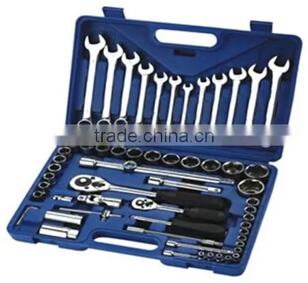 61PCS 1/2''&1/4'' socket set hand wrench tool set(KS-42461BP) CARBON STEEL