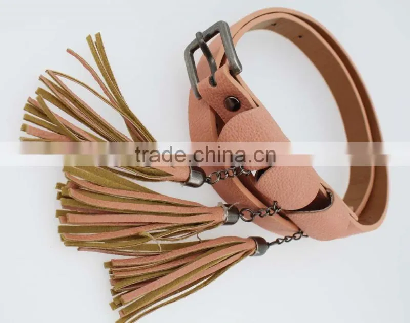 Women's fashion tassel belt with High Quality pu leather & Folk tassels
