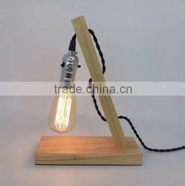 Wooden Table Light with fabric plug cord
