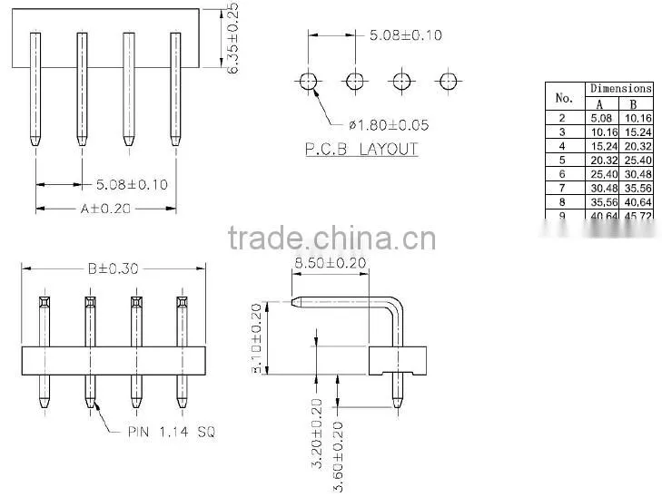 Pitch:5.08mm Wafer Connector Single Row Right Angle Dip type