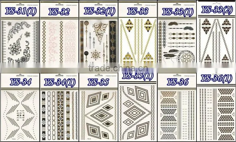 Eco-friendly metallic adult body sexy temporary tattoo sticker