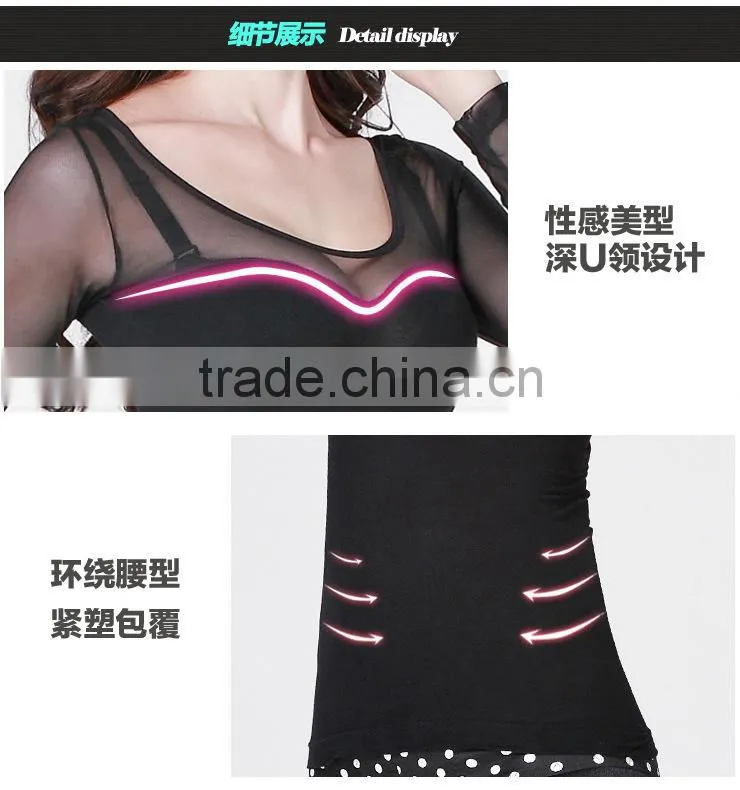 New Design Breathable Seamless Sexy Fitness Black Women Net Tops With Polka Dot Y182