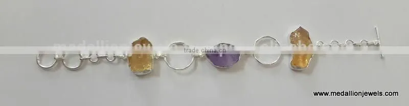 Citrine & Dark Green Kyanite Rough Bracelet, Vermeil 925 Sterling Silver Bracelet, Designer Gold Plated Jewelry