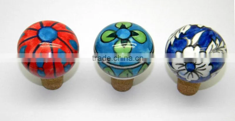 Hand Painted Ceramic Bottle Stopper with Cork attachment