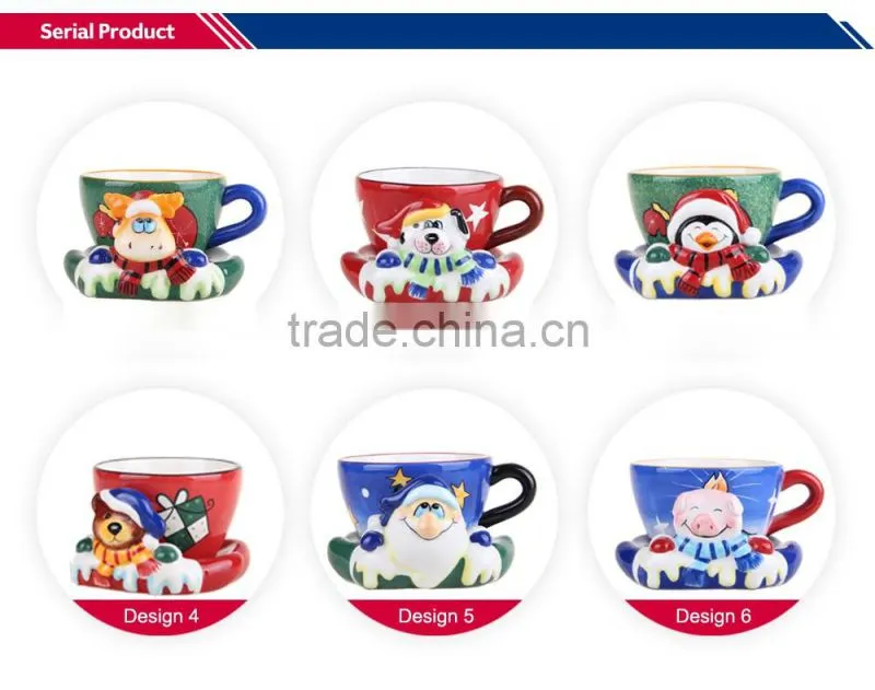 Cheap hand-painted 3D Christmas ceramic coffee mug with base