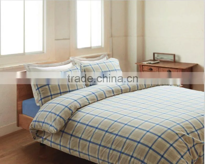 2016 spring checker bedding set washed bedding blue&white plaid bedding