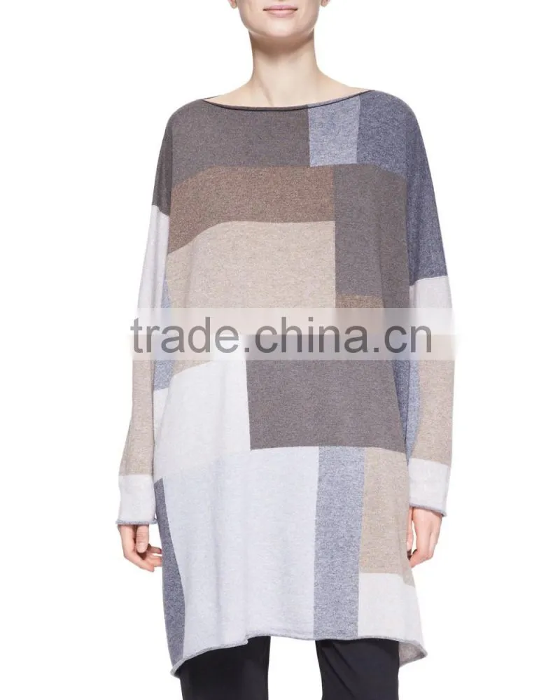 warm and soft block women long pullover