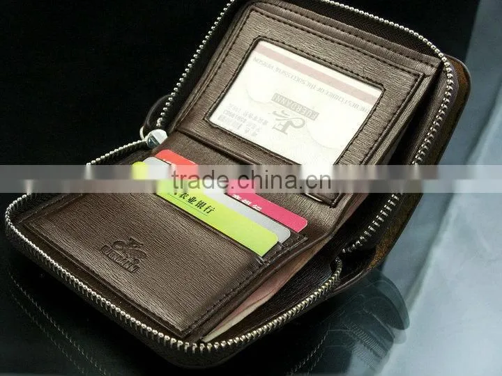 Billfold Multi Pockets Purse Card Holder Mens Zipper Leather Wallet
