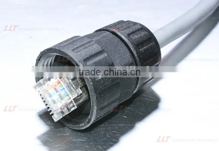 IP67 waterproof RJ45 plug and socket attached with CAT 5E cable