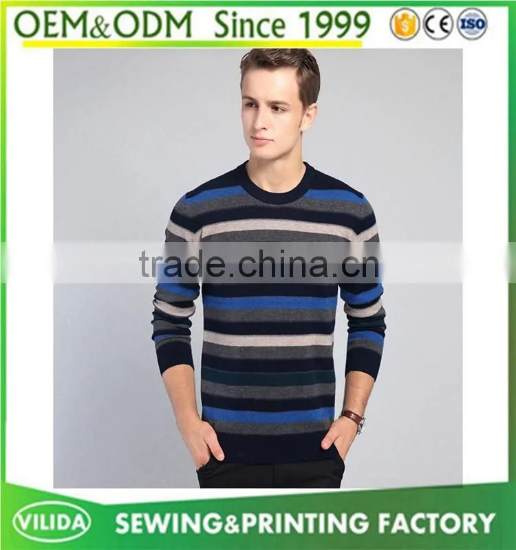 Factory cheap price winter men's 100% woolen knitted stripe pullover sweater