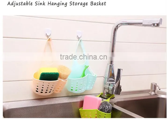 Kitchen Bathroom Adjustable Sink Hanging Storage Basket / hanging faucet storage rack organization basket