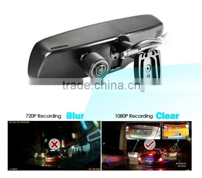 4.3 inch car rear view mirror monitor and HD 1080p Camera DVR with 2 AV-in