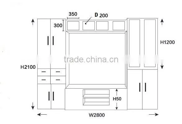 wood combination TV cabinet with wall cabinet and storage cabinet