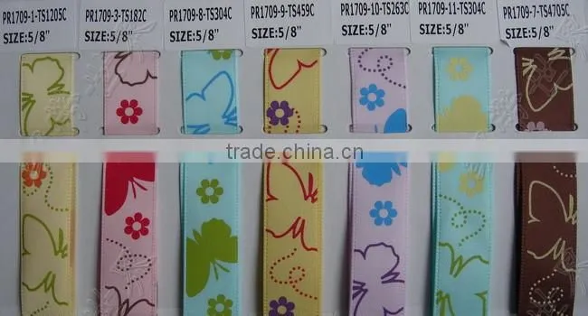 Cute butterfly grosgrain ribbon,5/8 inch with single-side printed animal,Children's hair accessories,100yards / roll.