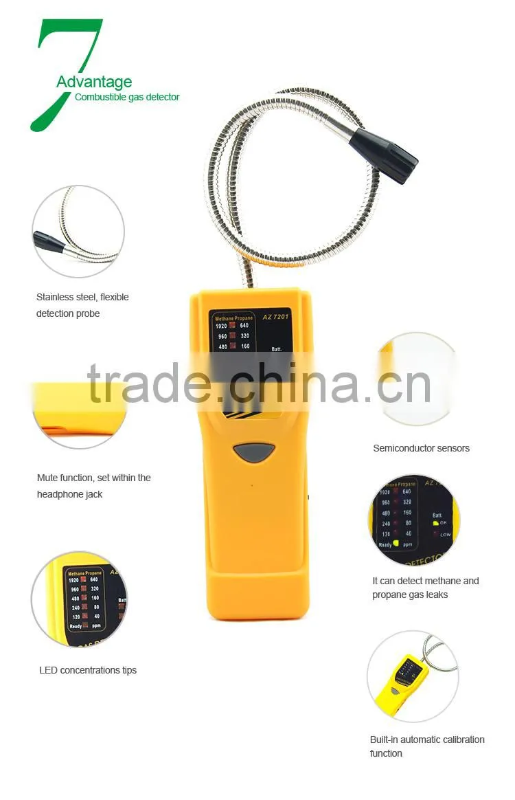 AZ7201 Highly Sensitive Portable Flexible Probe Digital Combustible Methane Propane Gas Leak Detector