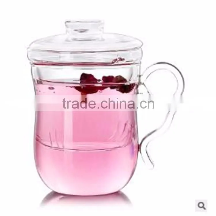 Heat resistant new design 360ml borosilicate glass tea cup/pot for office with creative handle.in stock.