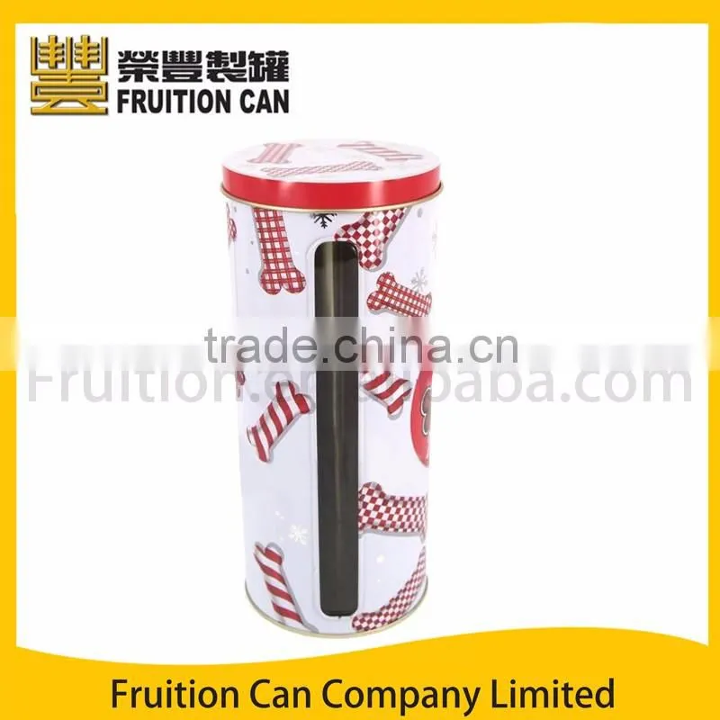 Tall Round Tin Box with Window