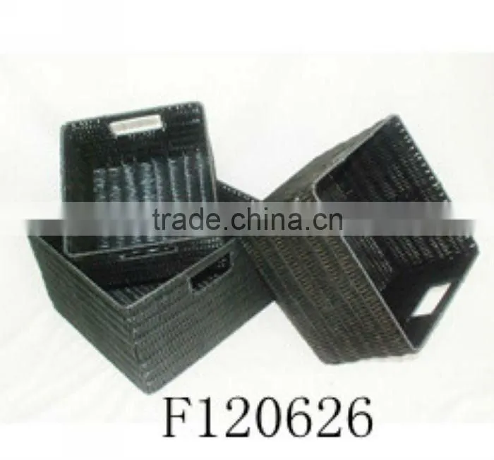 Set of Three Black Square Plastic Storage Basket With Common Handle