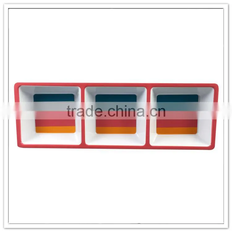 Party wedding certerpieces rectangle melamine plate with 3 partitions
