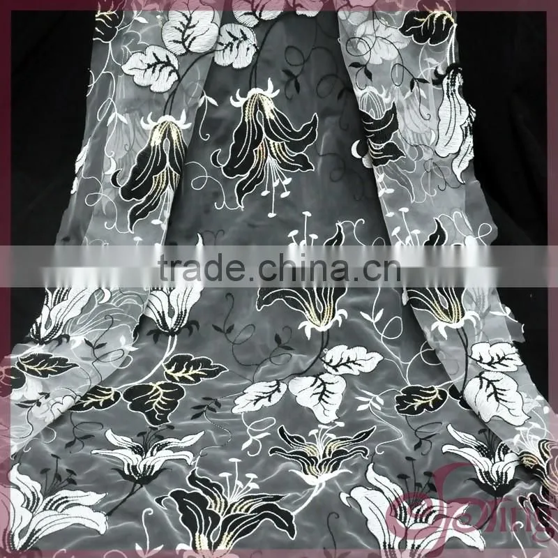 Lily embroidered mesh swiss lace fabric, sequin bridal lace fabrics for dress