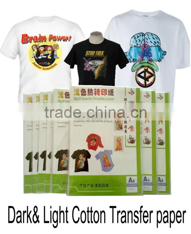 A4 /A3 light /dark inkjet/laser transfer paper for T-shirt clothing
