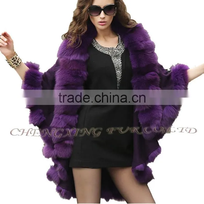 CX-B-P-45A Latest New Design Cashmere And Fox Fur Trim Cape