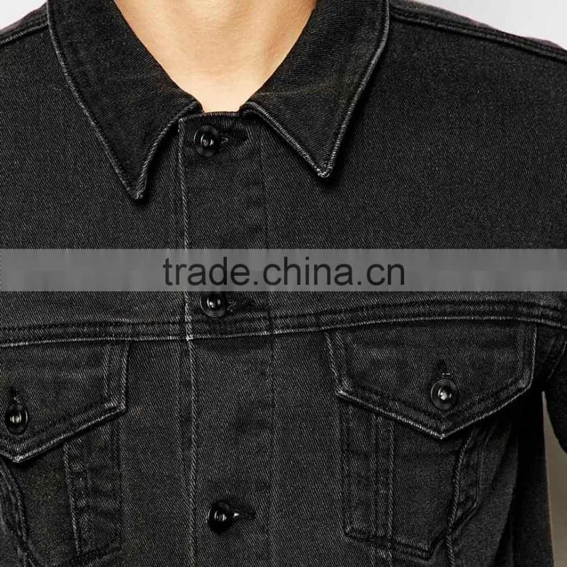 wholesale mens black denim plain warm jacket in bulk