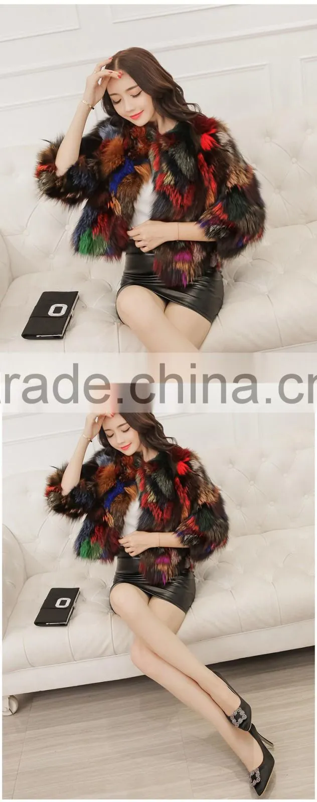 2016 new design colorful fox fur short jacket fox whole skin fur winter coat lady new design