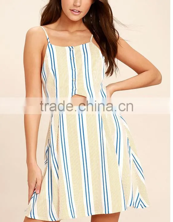New Fashion Striped Simple Skater Dress Summer beach cut out fluent stripe casual skater dress