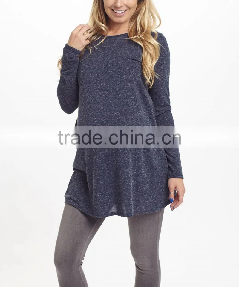 Clearence Long Sleeve Maternity T-Shirt With Navy Heather Cutout-Back Maternity Tunic Tops Women Wear WT80817-65