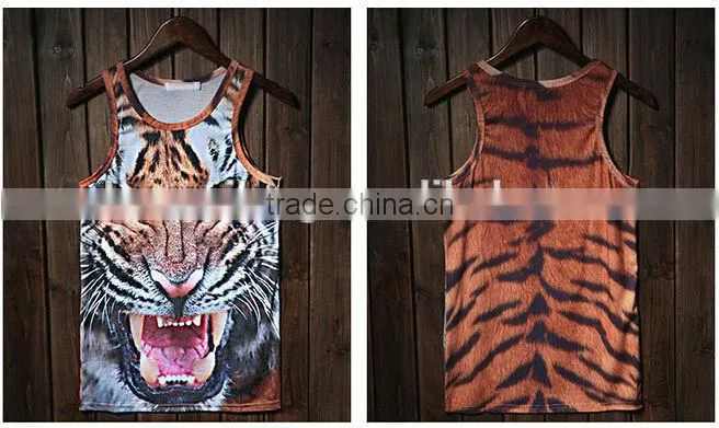 custom hot sale popular men's singlet with dog ,tiger printing