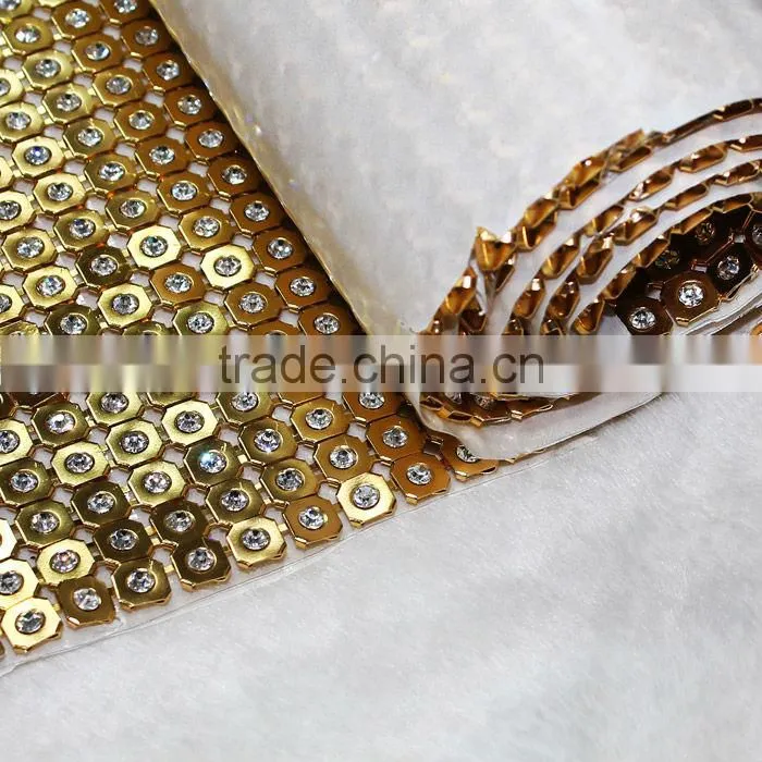 New design Hotfix rhinestone metal mesh Gold color for garment shoes