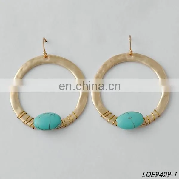 Vintage Curb Chain With Indigo Wood Flat Beads Fish Hook Closure Indigo Long Earring