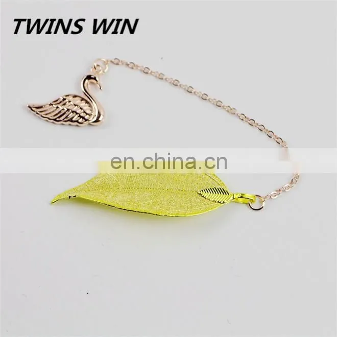 Korean new fashion school stationery .custom logo design free printable Cute Kawaii brass leaf shaped bookmarks with tassels