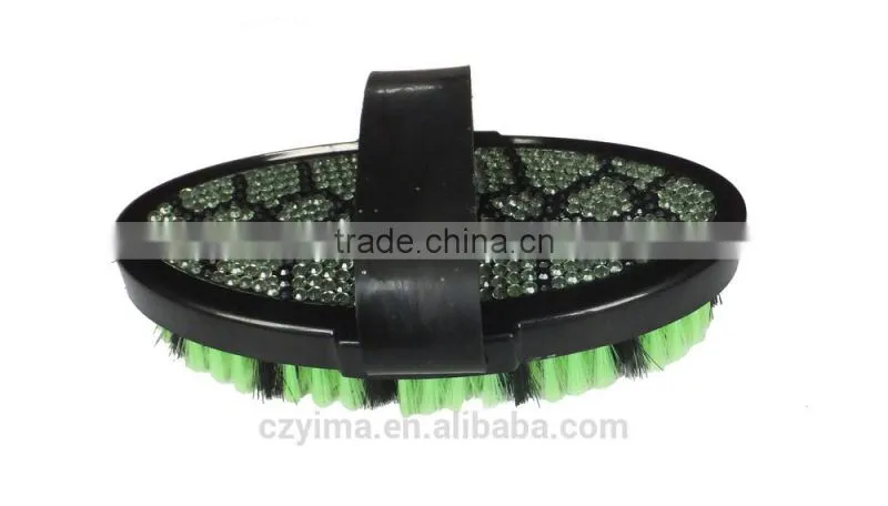 New developed bling horse body brush with green turtle pattern/rhinestone
