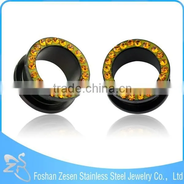 TP01064 Made in china black anodized crystal custom ear gauge flesh tunnel
