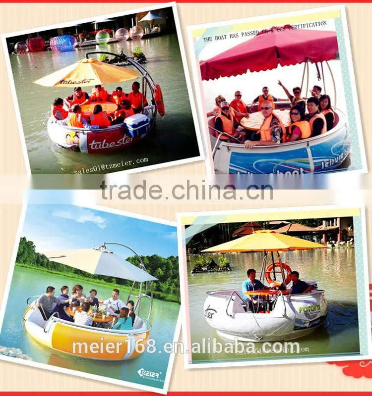 Electric floating lounge boat with bbq