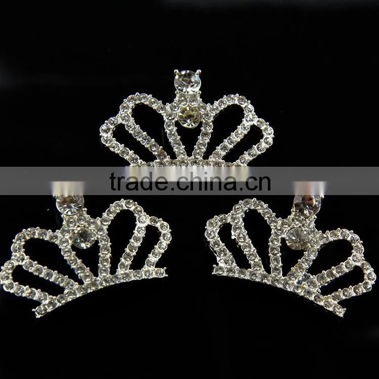26x41MM Wholesales Bulk Cheap Silver Plated Alloy Crown Crystal Rhinestone Button For Baby Girl Jewelry Garment Accessory