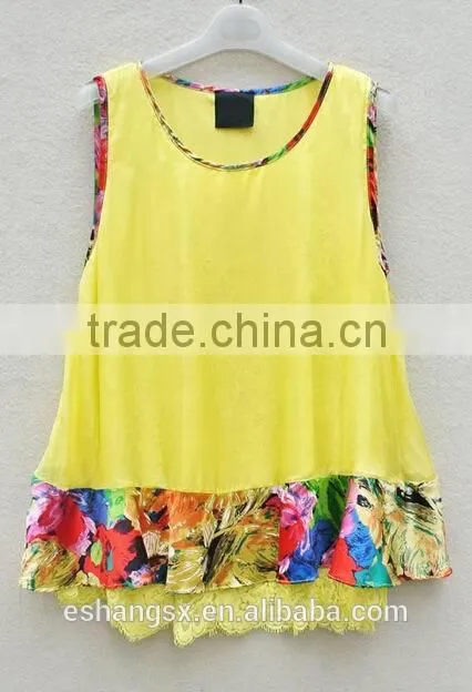 Ladies fashion chiffon printed yellow dress