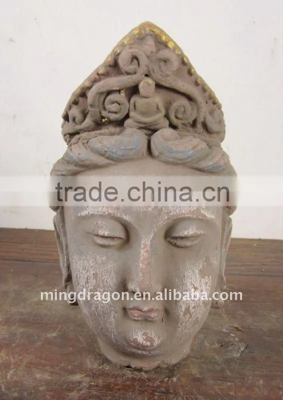Antique Chinese Wooden Hand Carved Buddha Head Sculpture