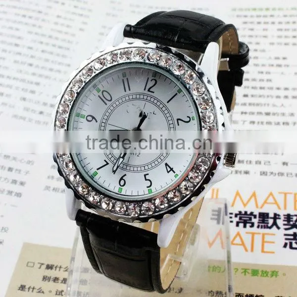 New quartz couple watches diamond couple watches pu leather couple watches