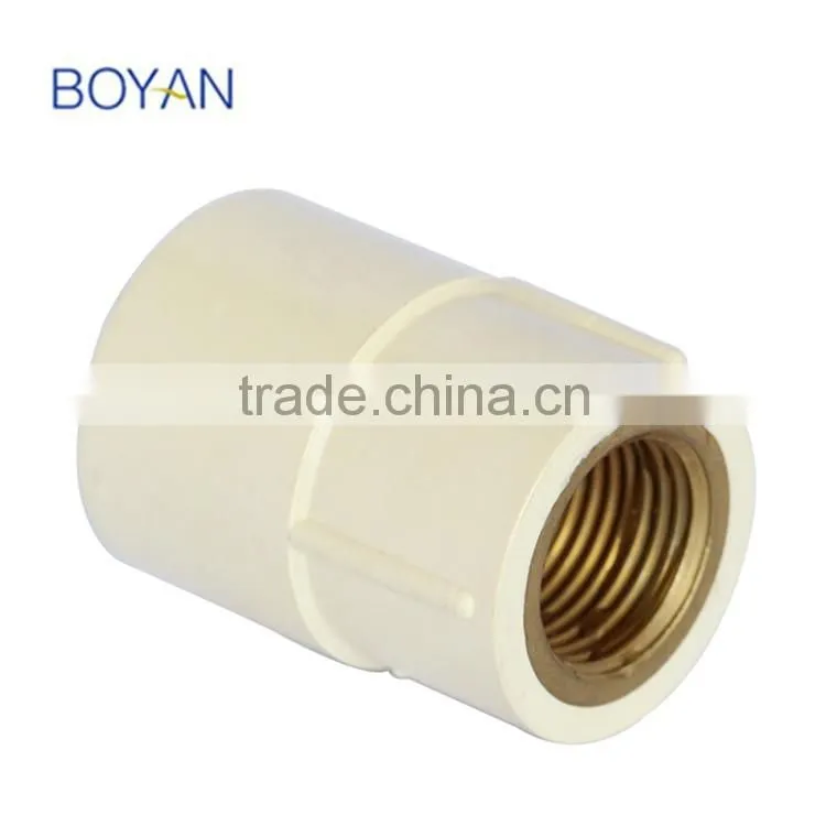 chinese supplier hot water copper thread plastic pipe fitting cpvc coupling with brass female