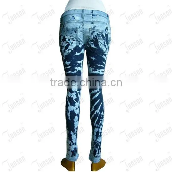 Lady's tie dye bleach jeans JS-10930# blue