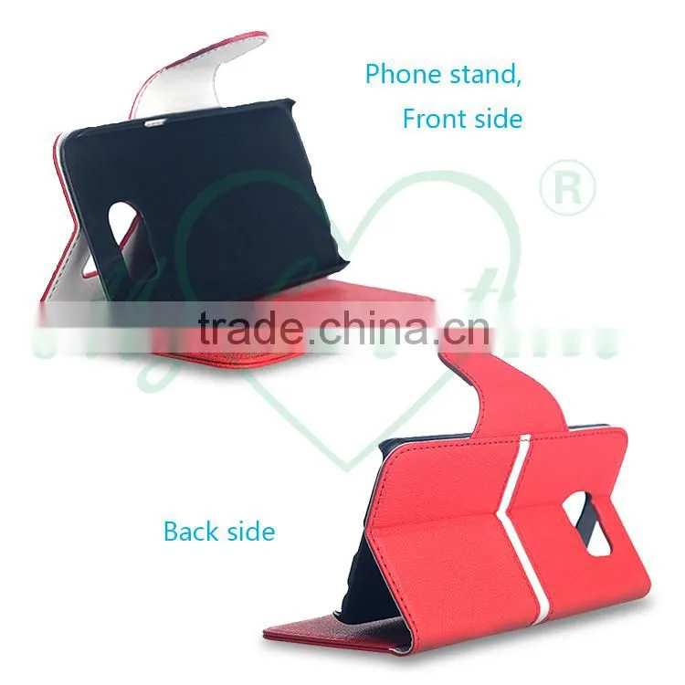 Red and White Patchwork Leather Wallet Case for Samsung Galaxy S7