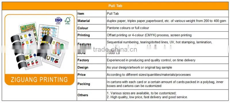 Custom pull tabs lottery tickets