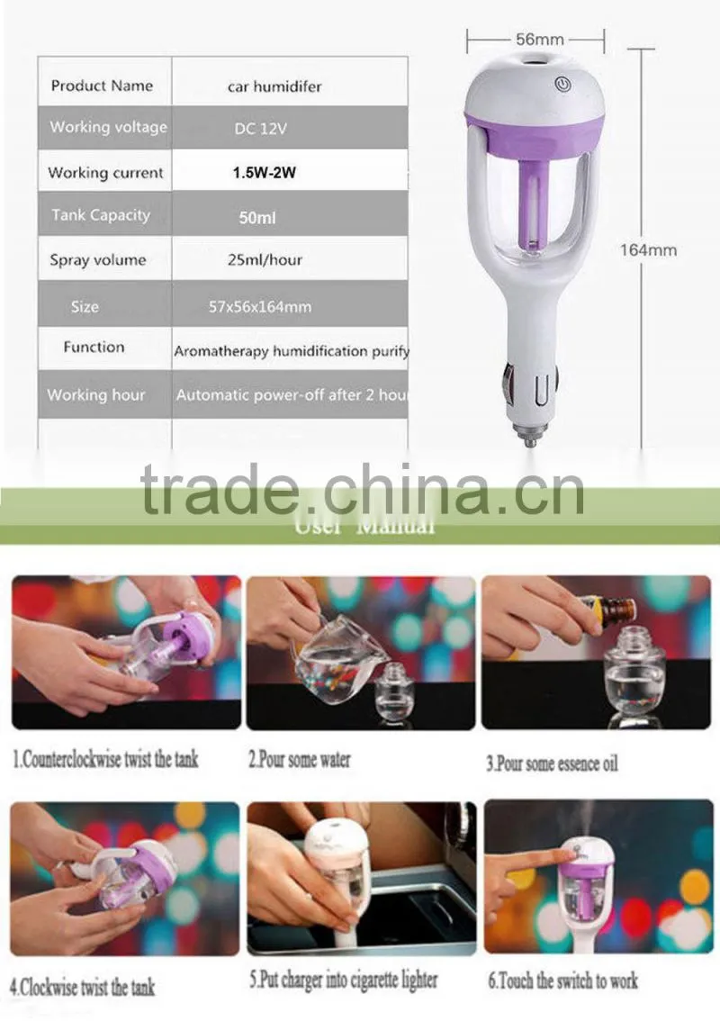 Mini Car Humidifier Air Purifier Freshener Aromatherapy Essential oil Diffuser