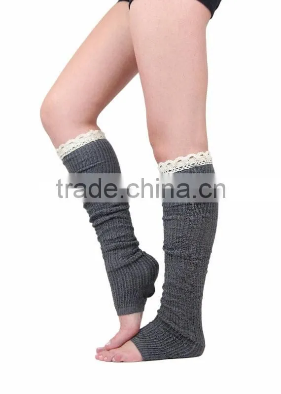 Wholesale Acrylic Crochet Knee High Boot Socks Lace Boot Socks Leg Warmers