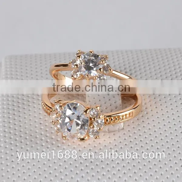 Fashion Silver Couple Ring with Prong Setting Rhodium Plated CZ Diamond