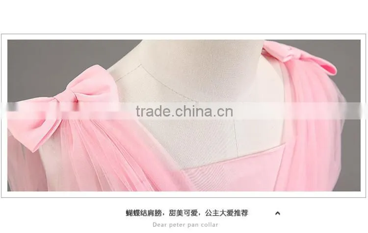Wholesale high quality girls lace applique princess frocks pink chiffon maxi dresses TR-WS36