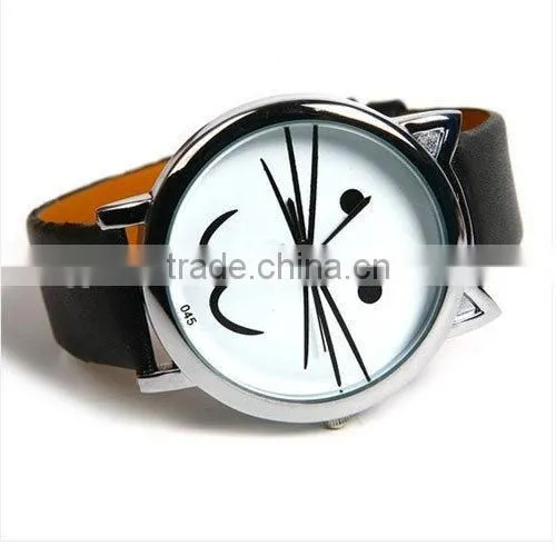 Cat watch kids animal metal cat case leather strap lovely cute watch kids
